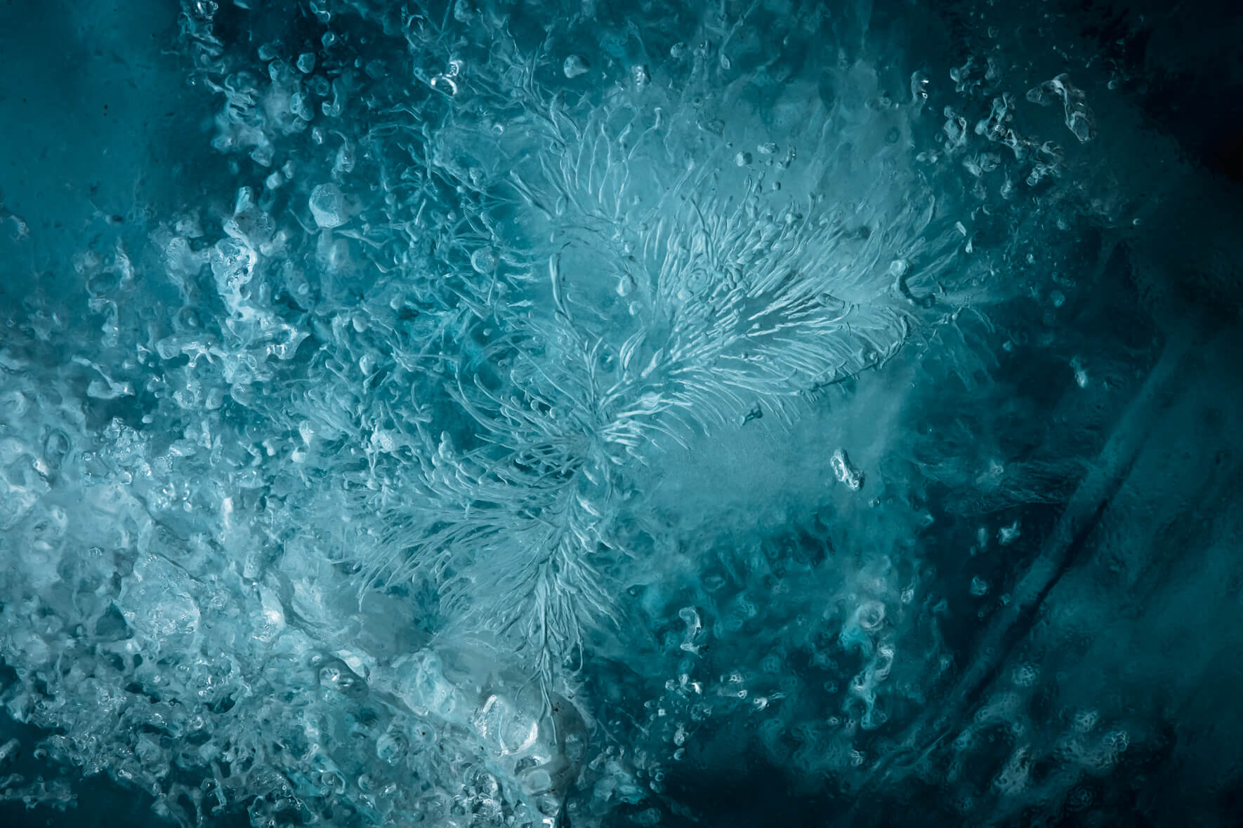 Abstract macro image of air bubbles trapped in glacier ice of Breiðamerkurjökull in Iceland