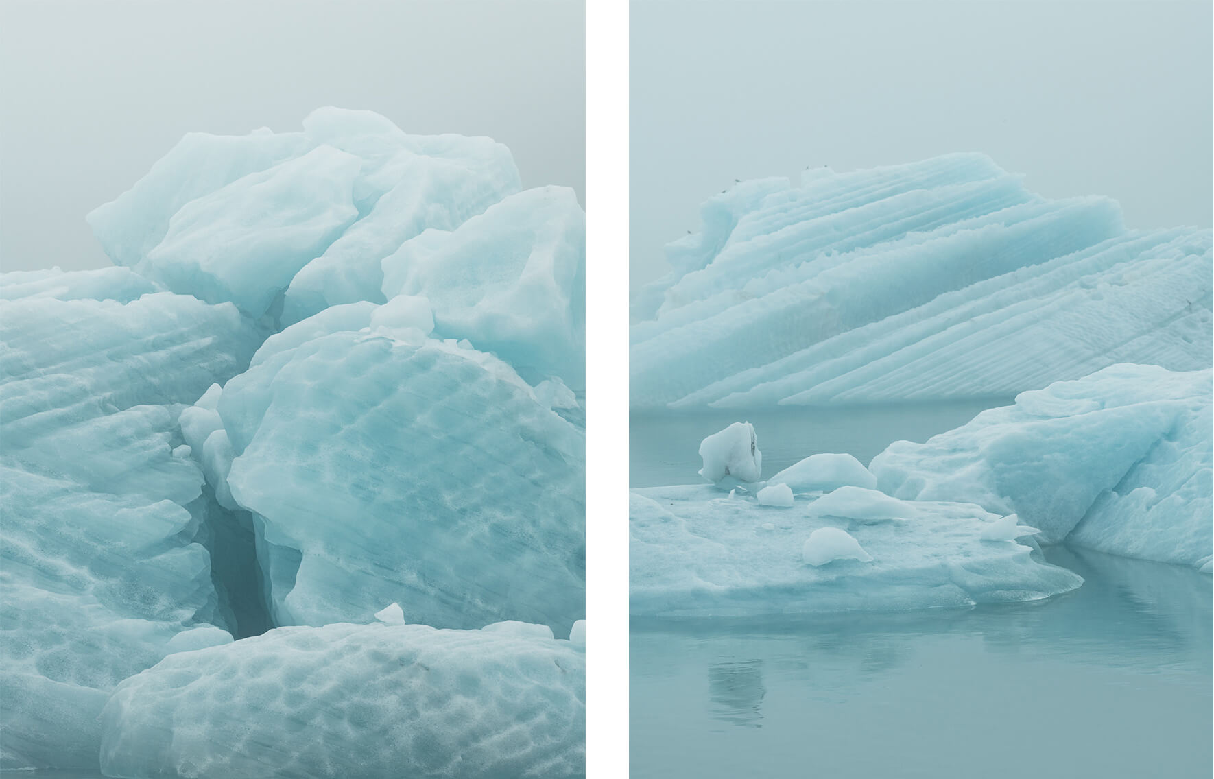 Icebergs on the Jökulsárlón glacier lagoon in Iceland in foggy weather