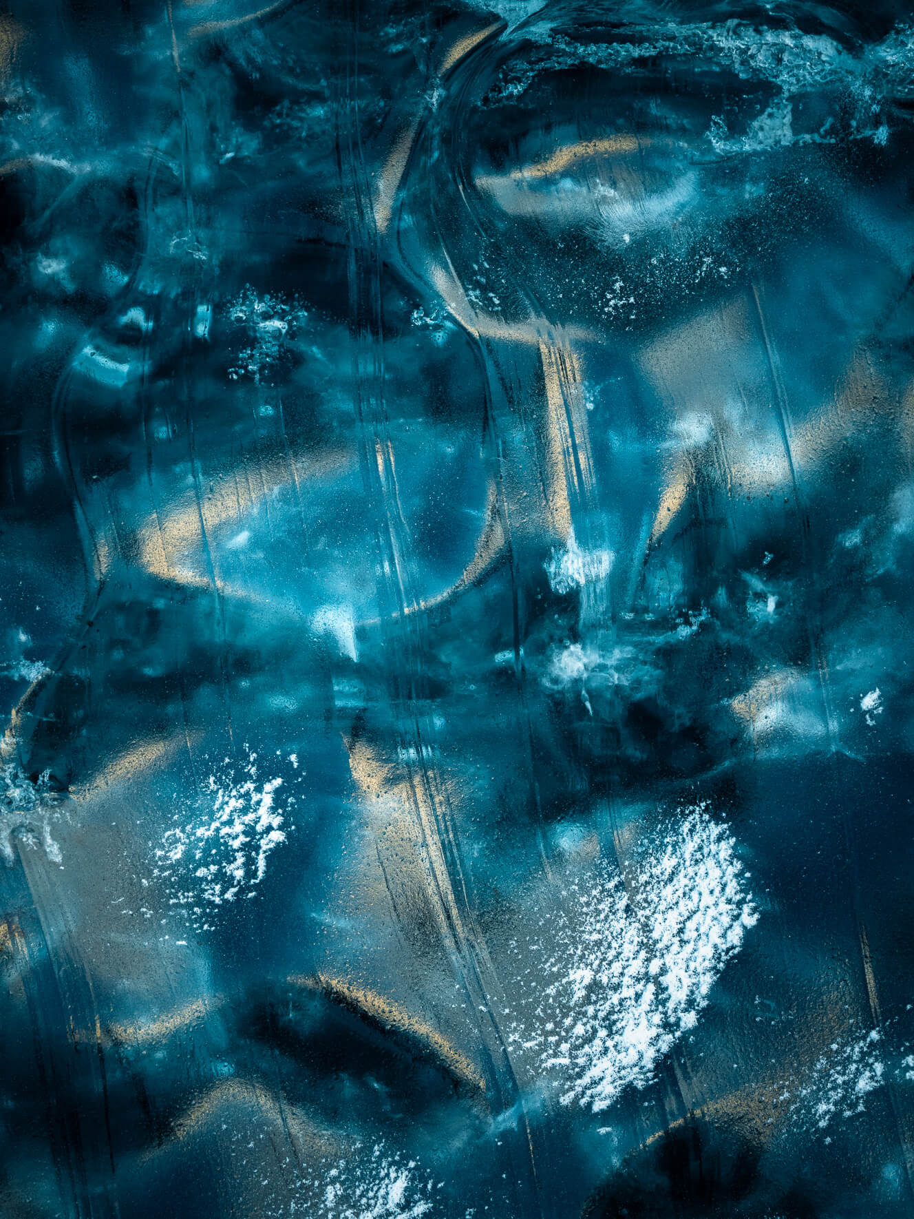 Reflections on glacial ice of Breiðamerkurjökull glacier in Iceland