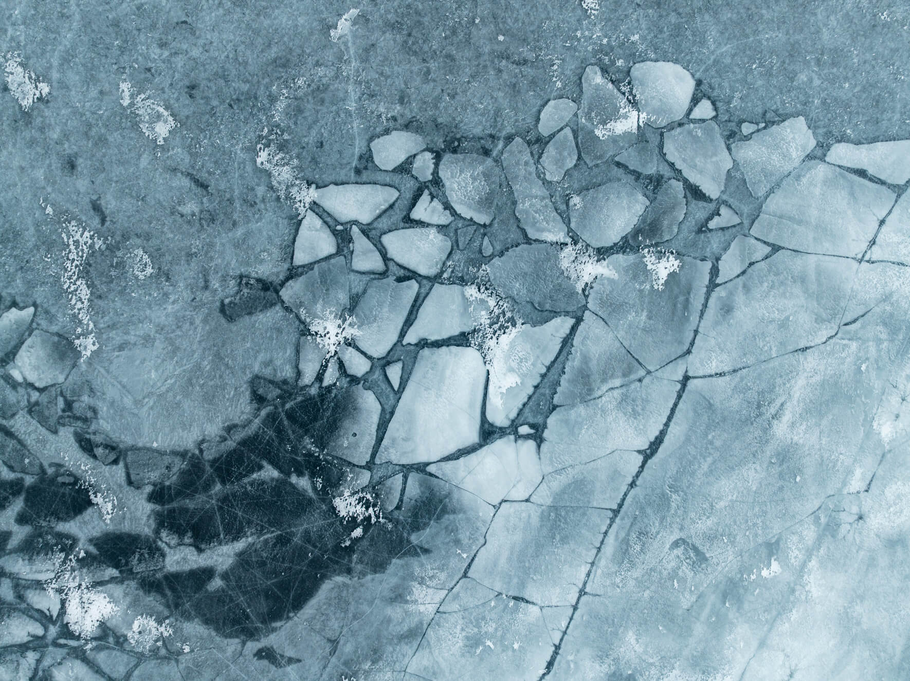 Aerial winter view of frozen lake in Southern Norway