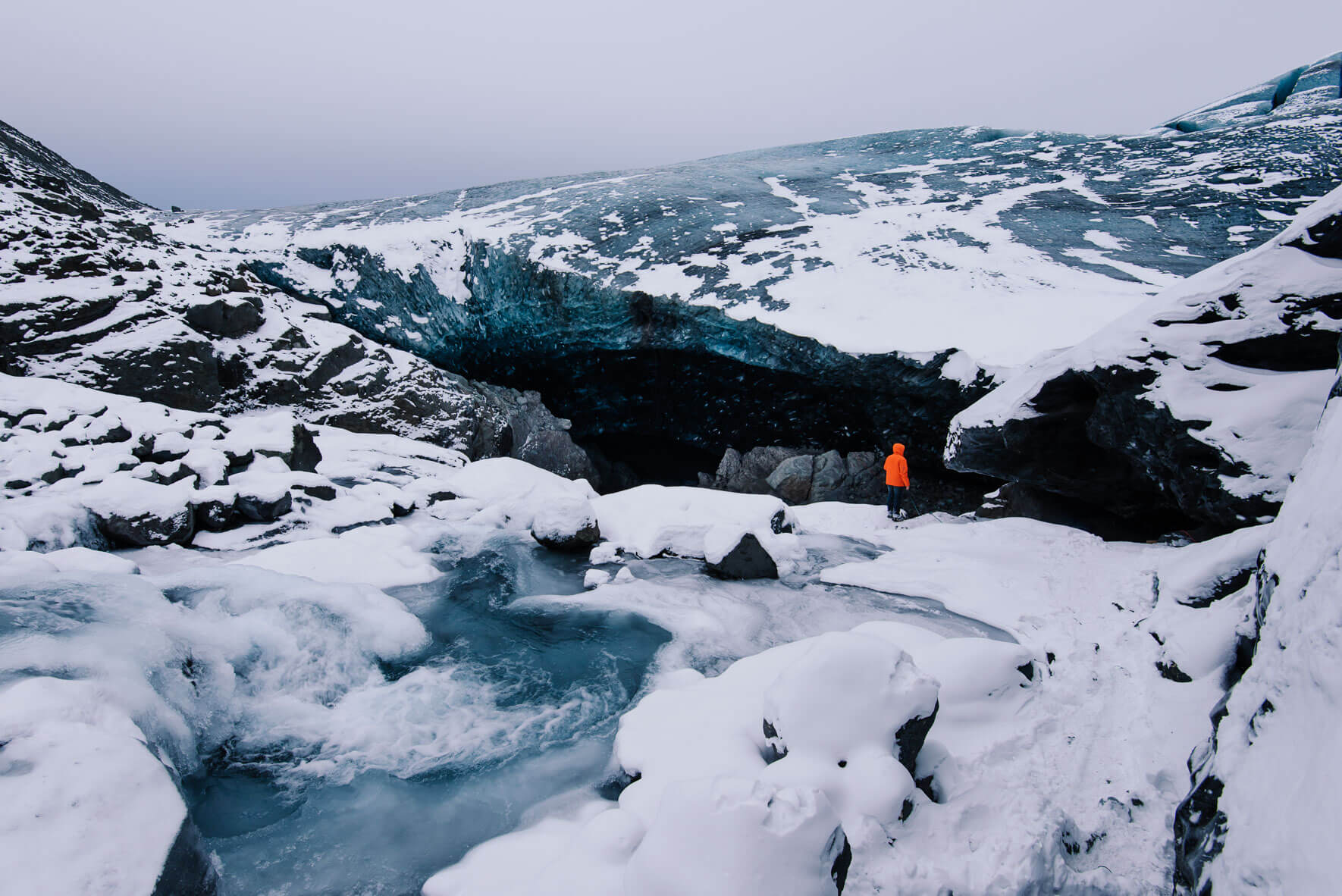 Huge entrance into an ice cave in Iceland