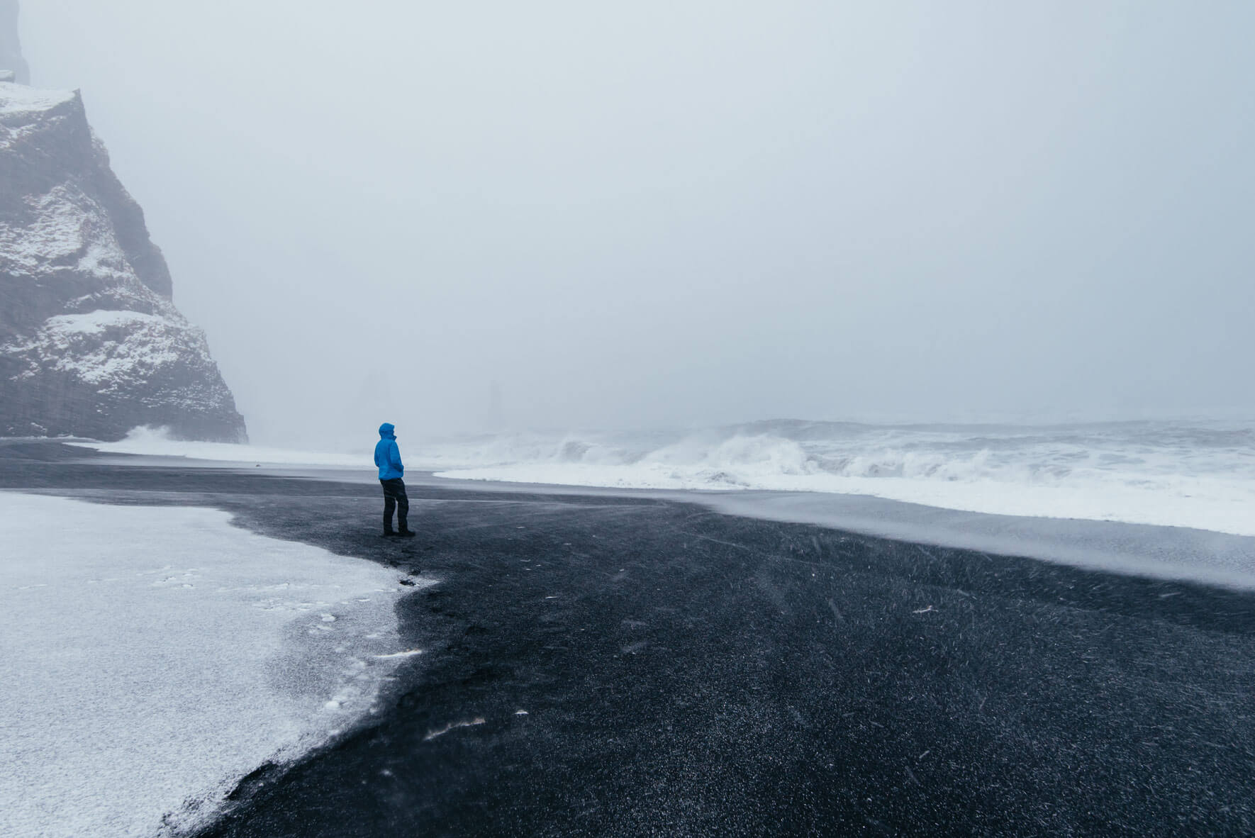 Reynisfjara black sand beach in Iceland in Winter