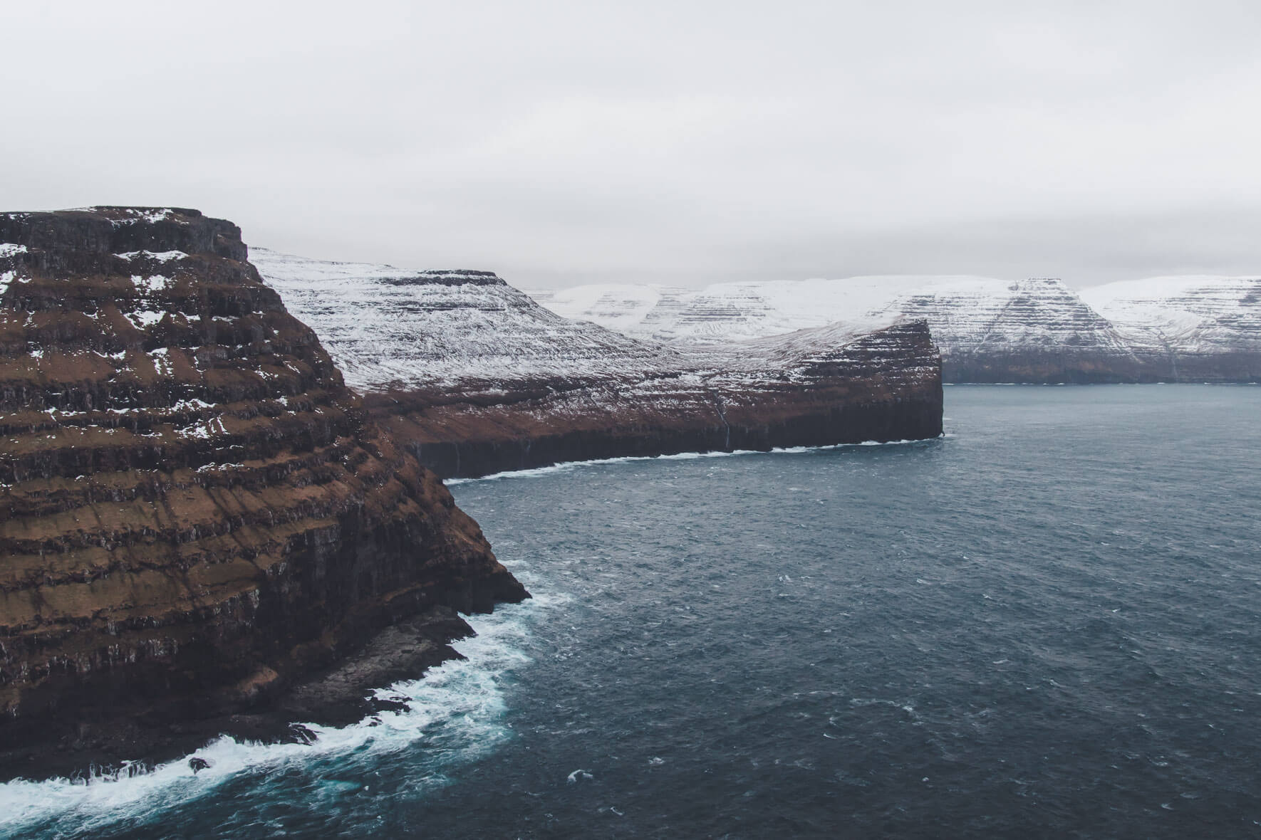 The coast of the Faroe Islands in Winter