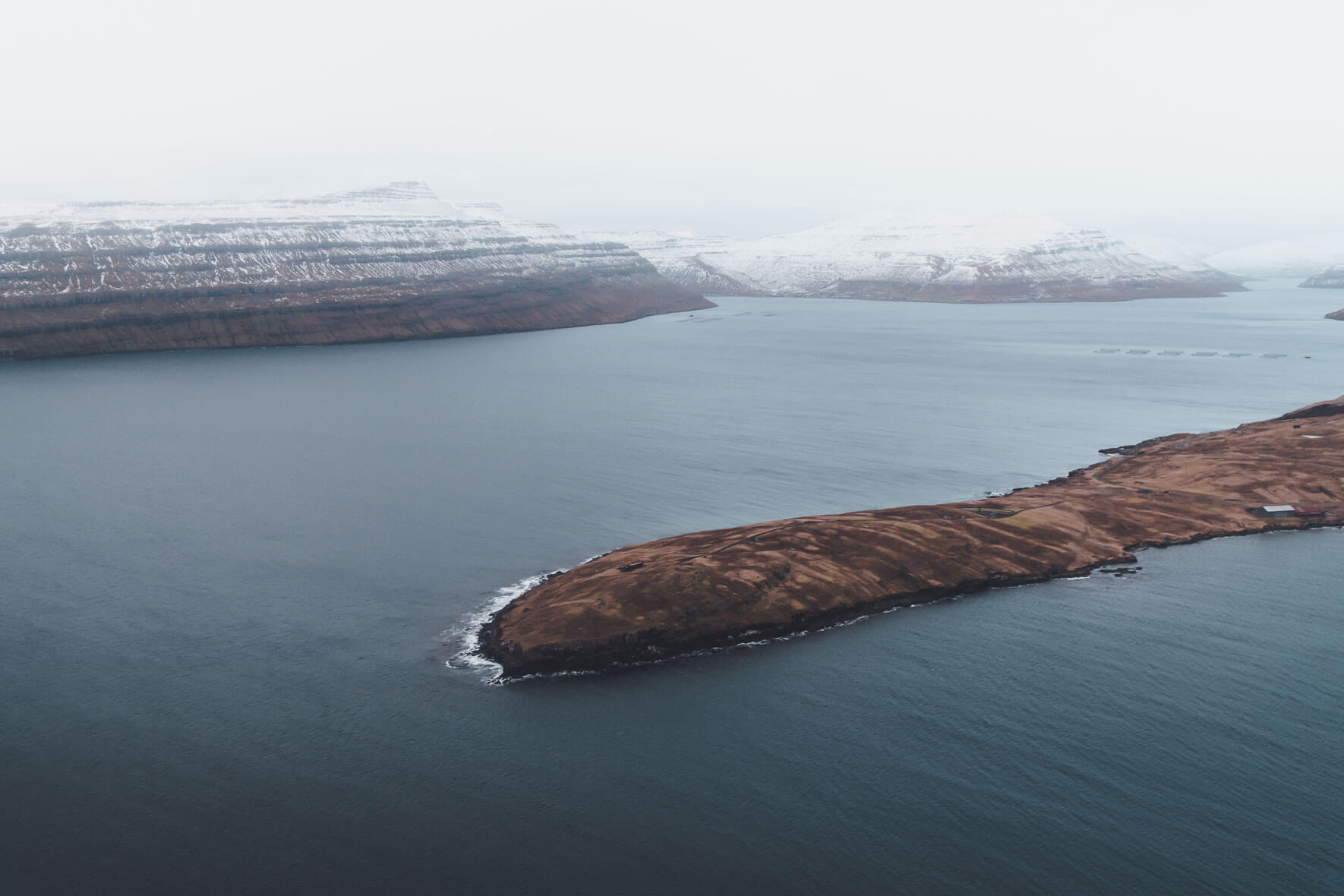 The Faroe Islands in Winter seen from a helicopter