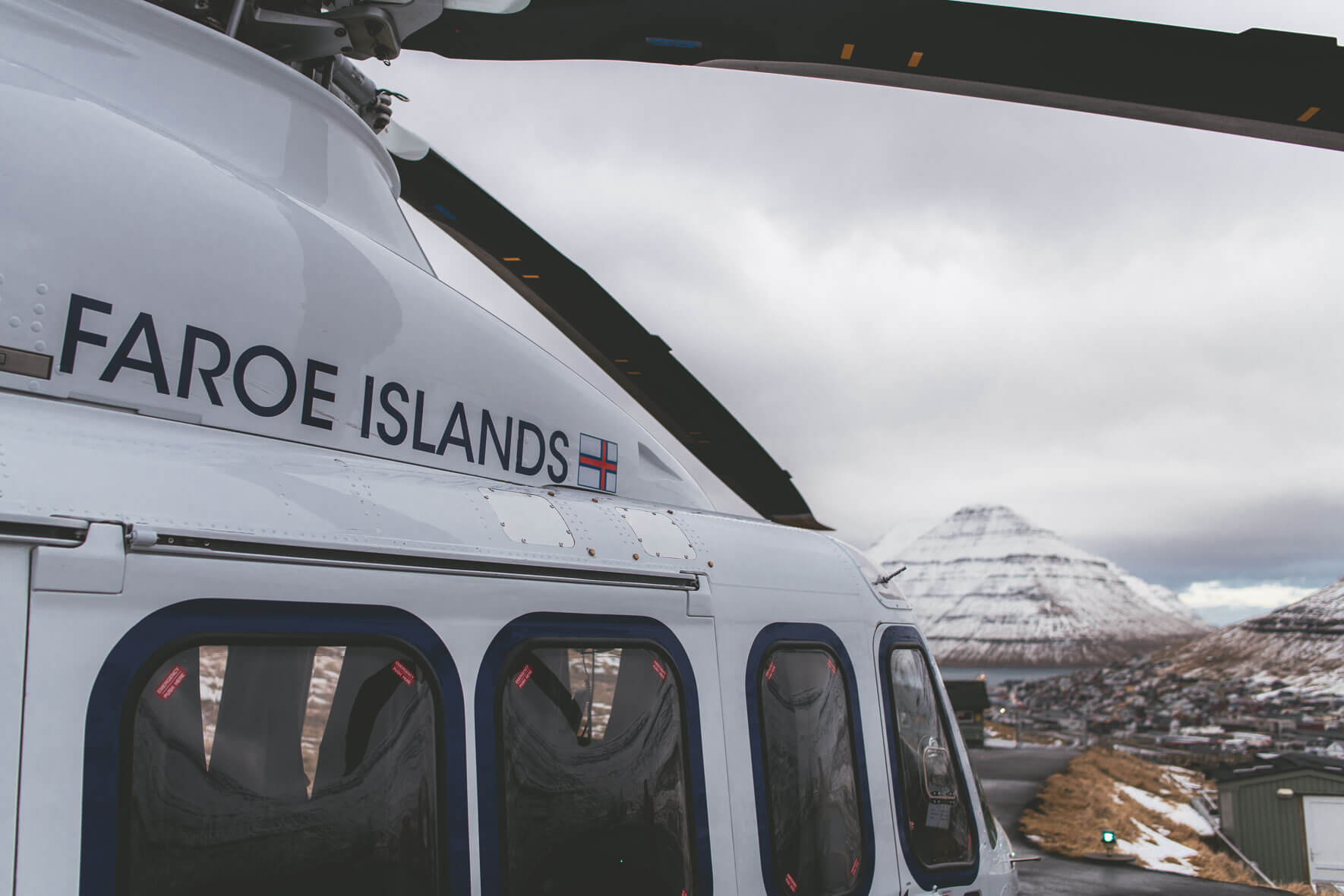 Agusta Westland 139 helicopter by Atlantic Airways at Klaksvik helipad, Faroe Islands