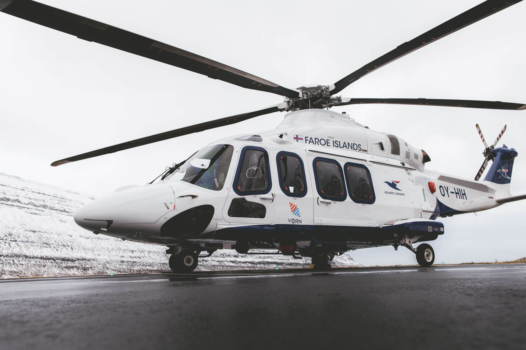 Agusta Westland 139 helicopter (OY-HIH) at Klaksvik helipad