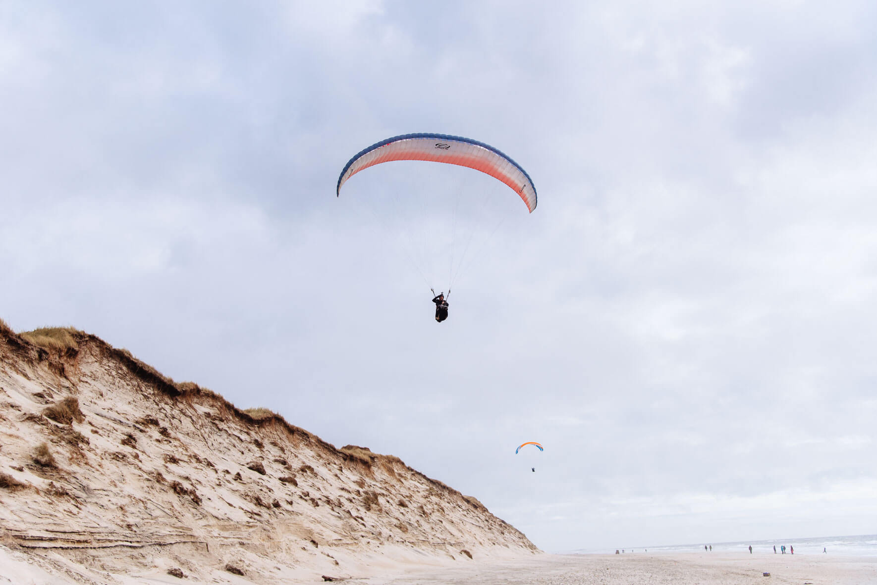 Dune paraglider on the beach of Hvide Sande in Denmark
