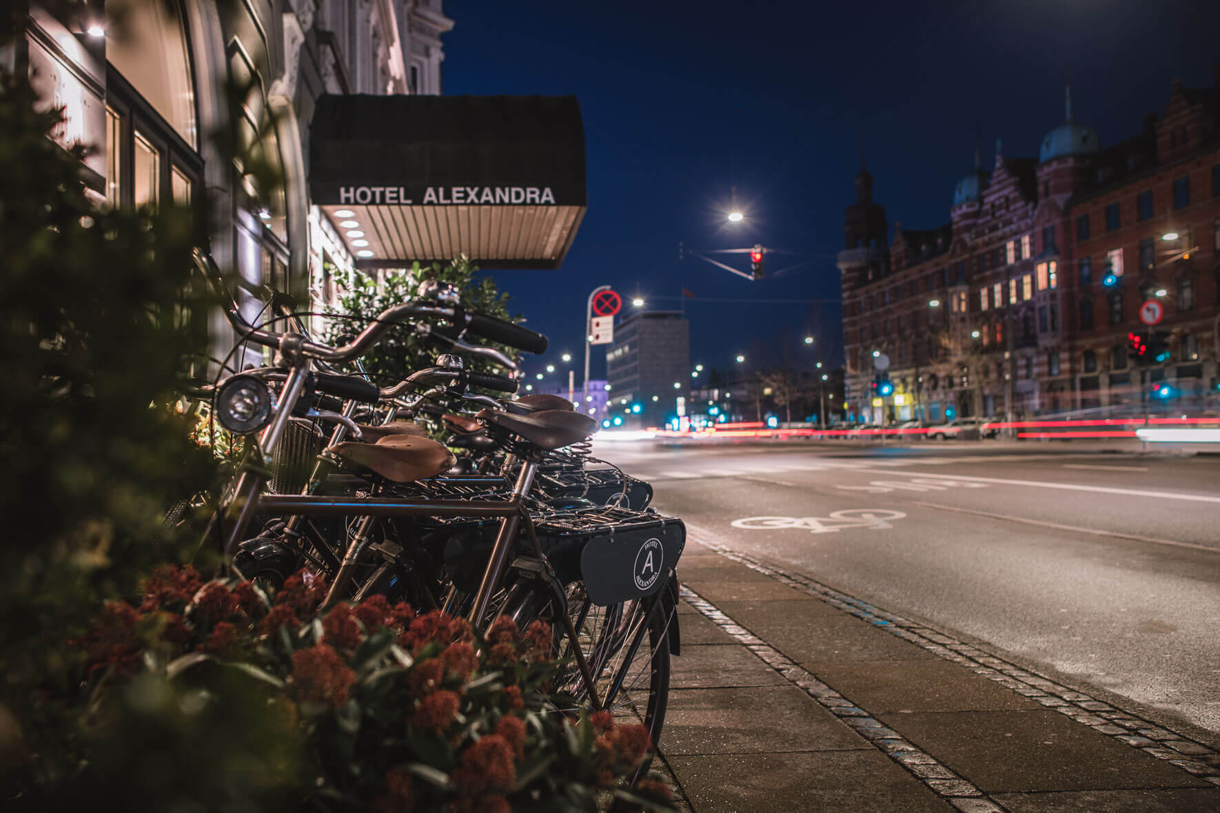 Bikes in front of Hotel Alexandra in Copenhagen, Denmark