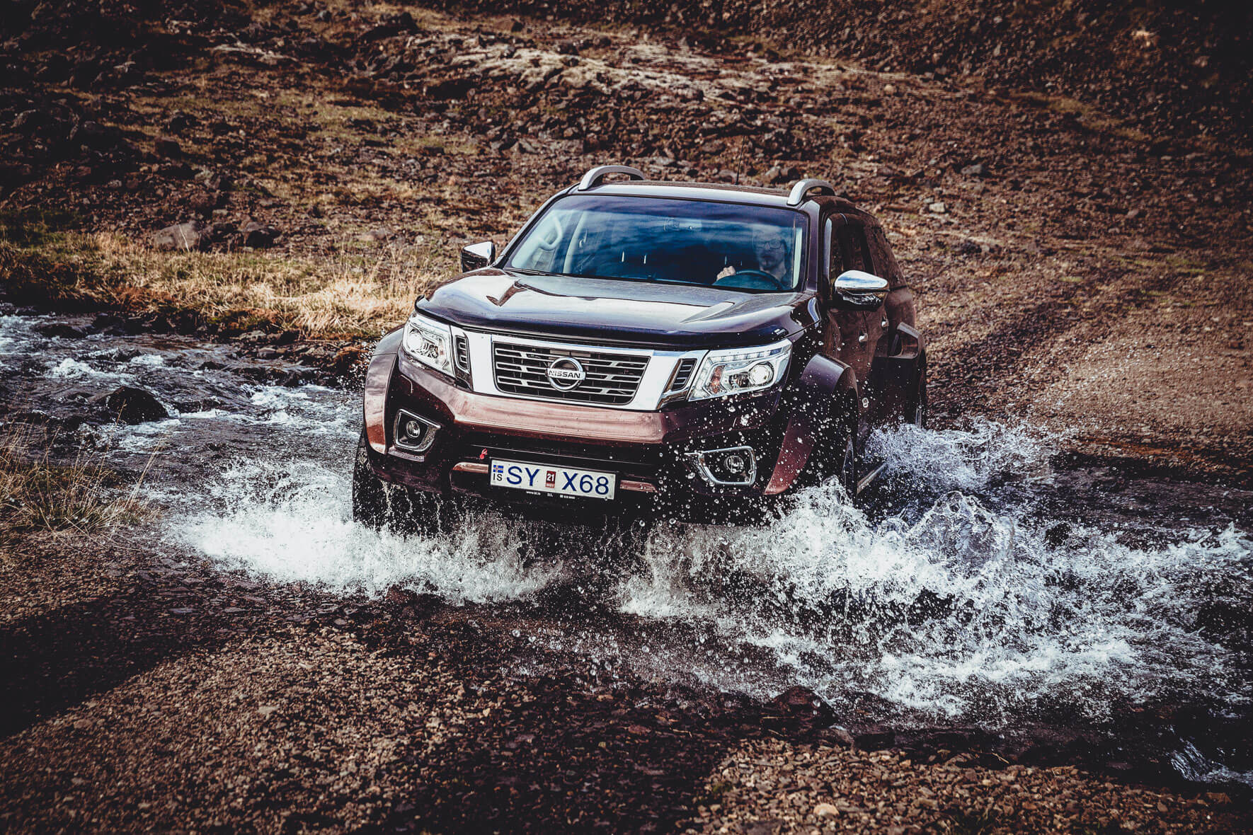 Arctic Trucks Nissan Navara AT35 crossing a small creek in Iceland