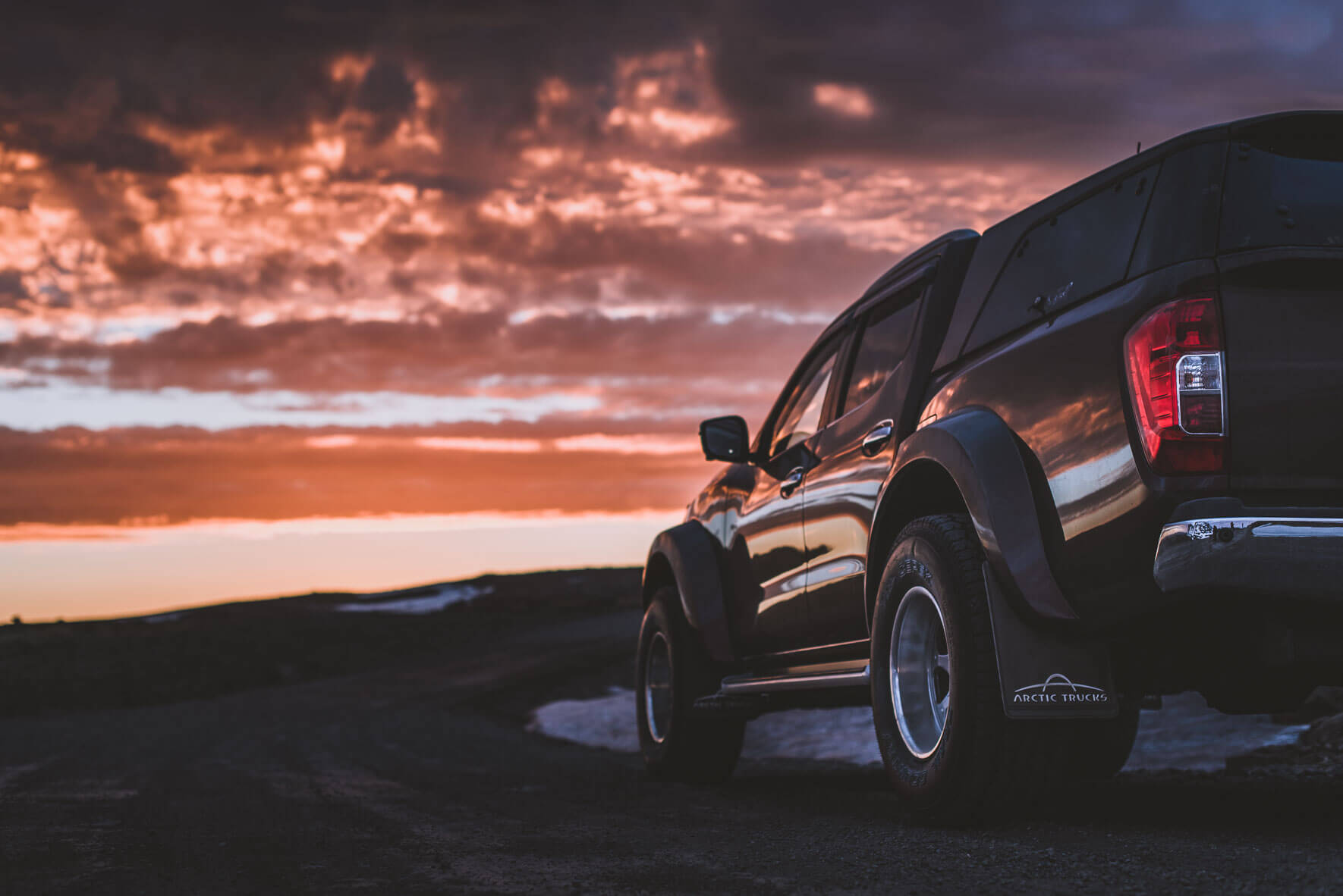 Nissan Navara AT35 (Arctic Trucks) in the Westfjords of Iceland at sunset