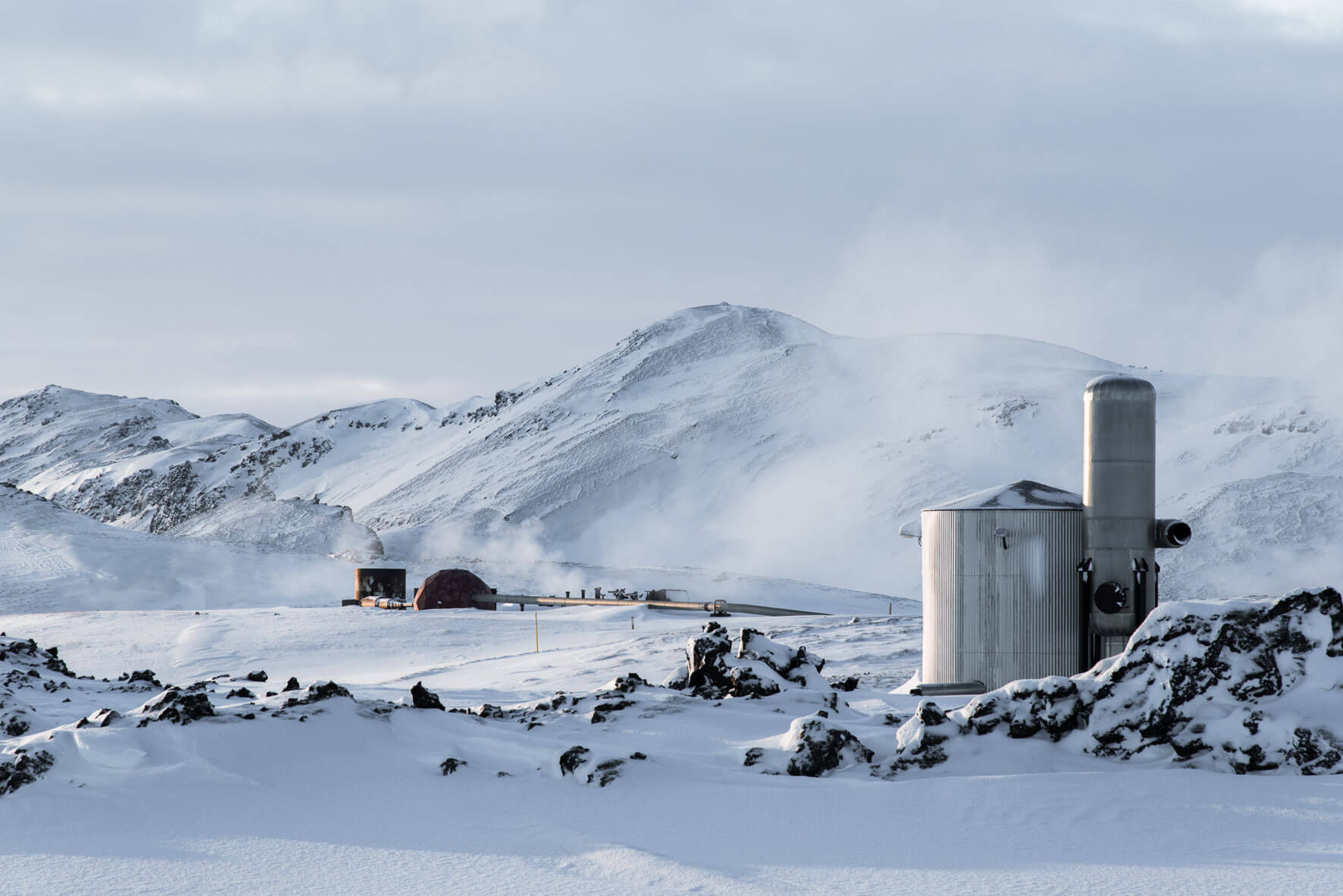 Buildings of Krafla geothermal power plant in Iceland (Landsvirkjun - National Power Company)
