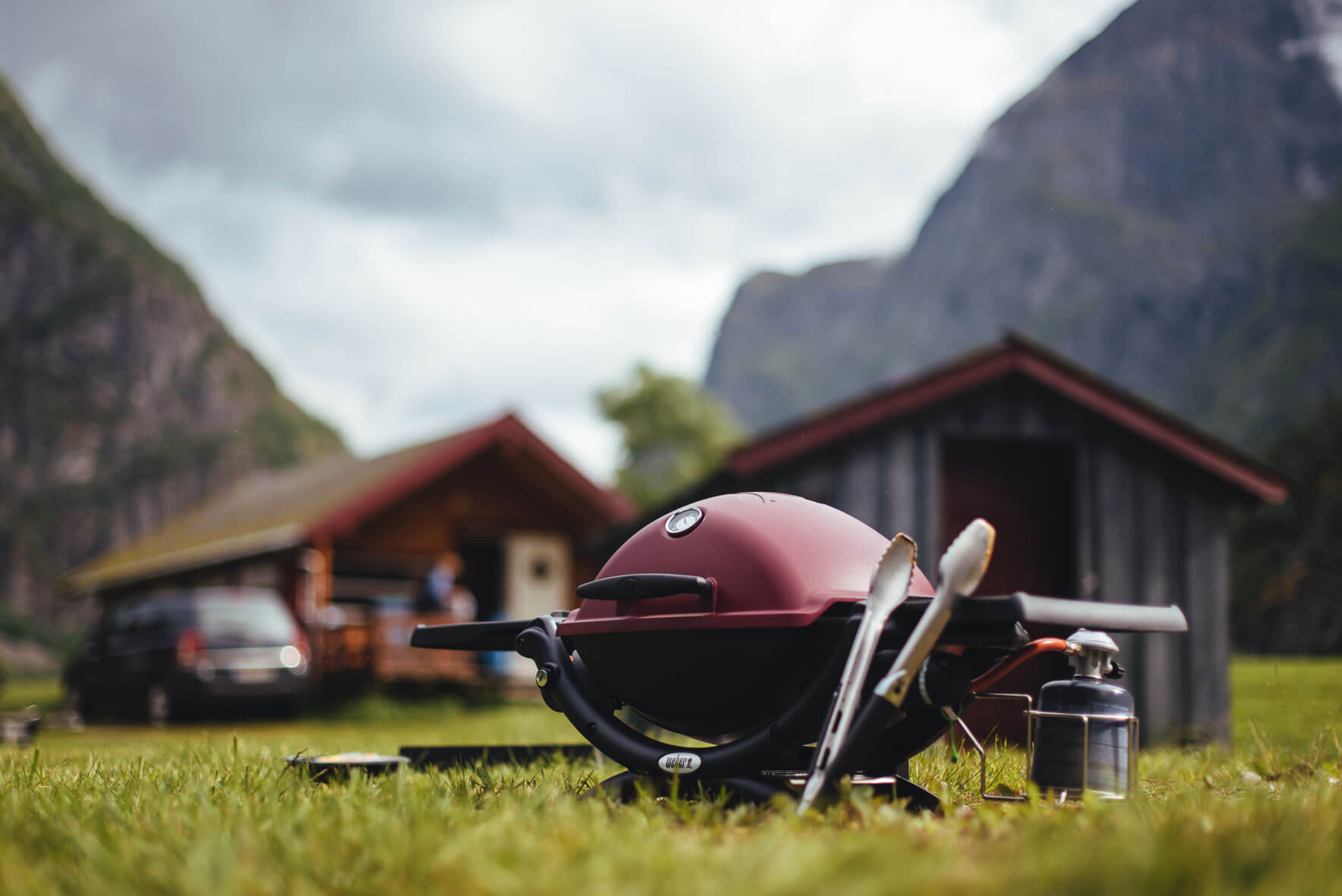Weber Q1200 grill on campsite in the Eidfjord region of Norway