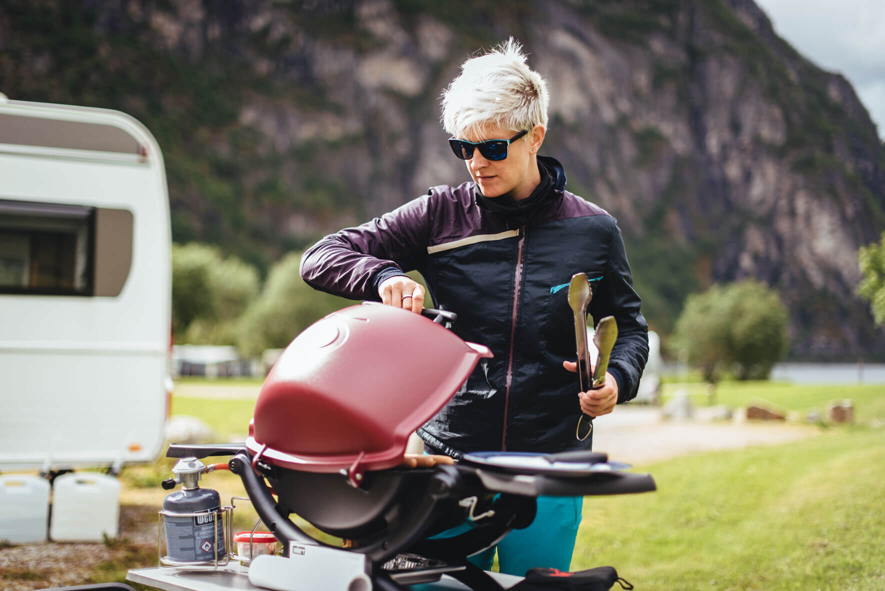 Weber Q1200 grill on a campsite in Norway