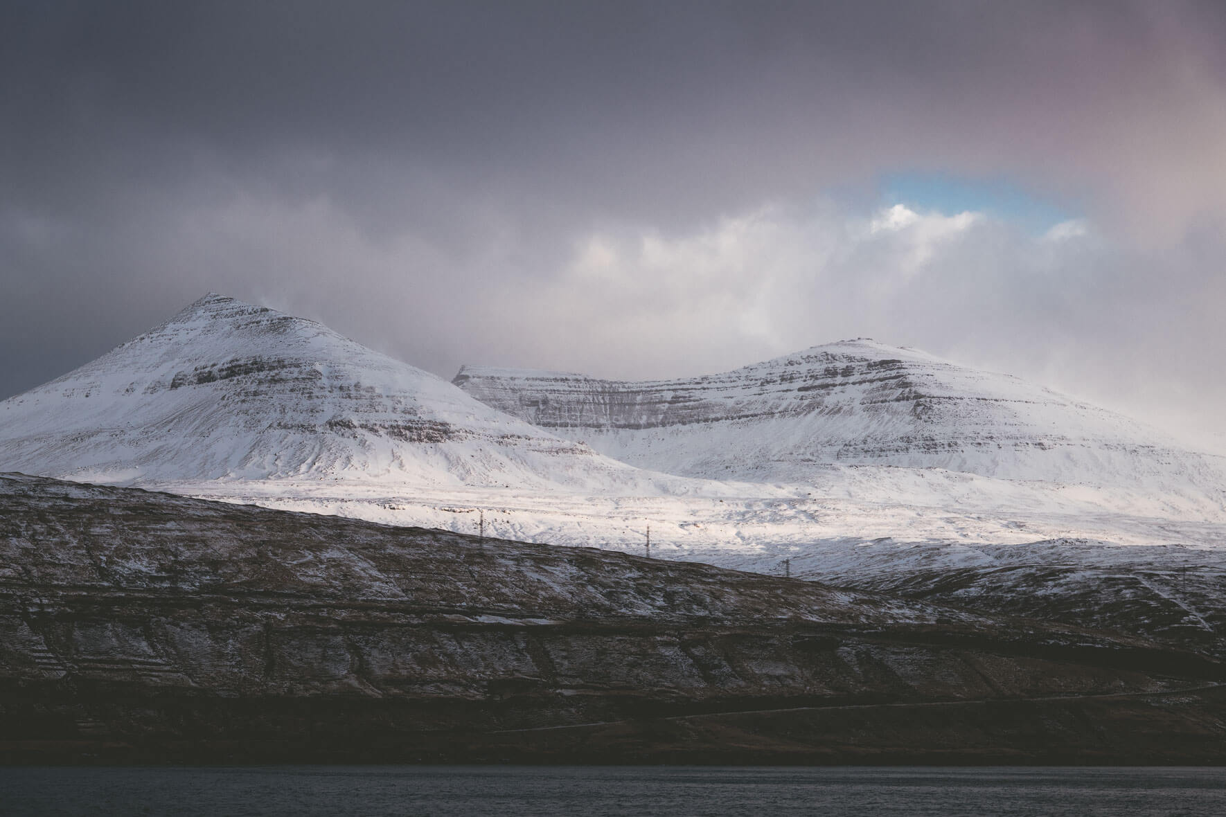 Snowy mountains on the Faroe Islands
