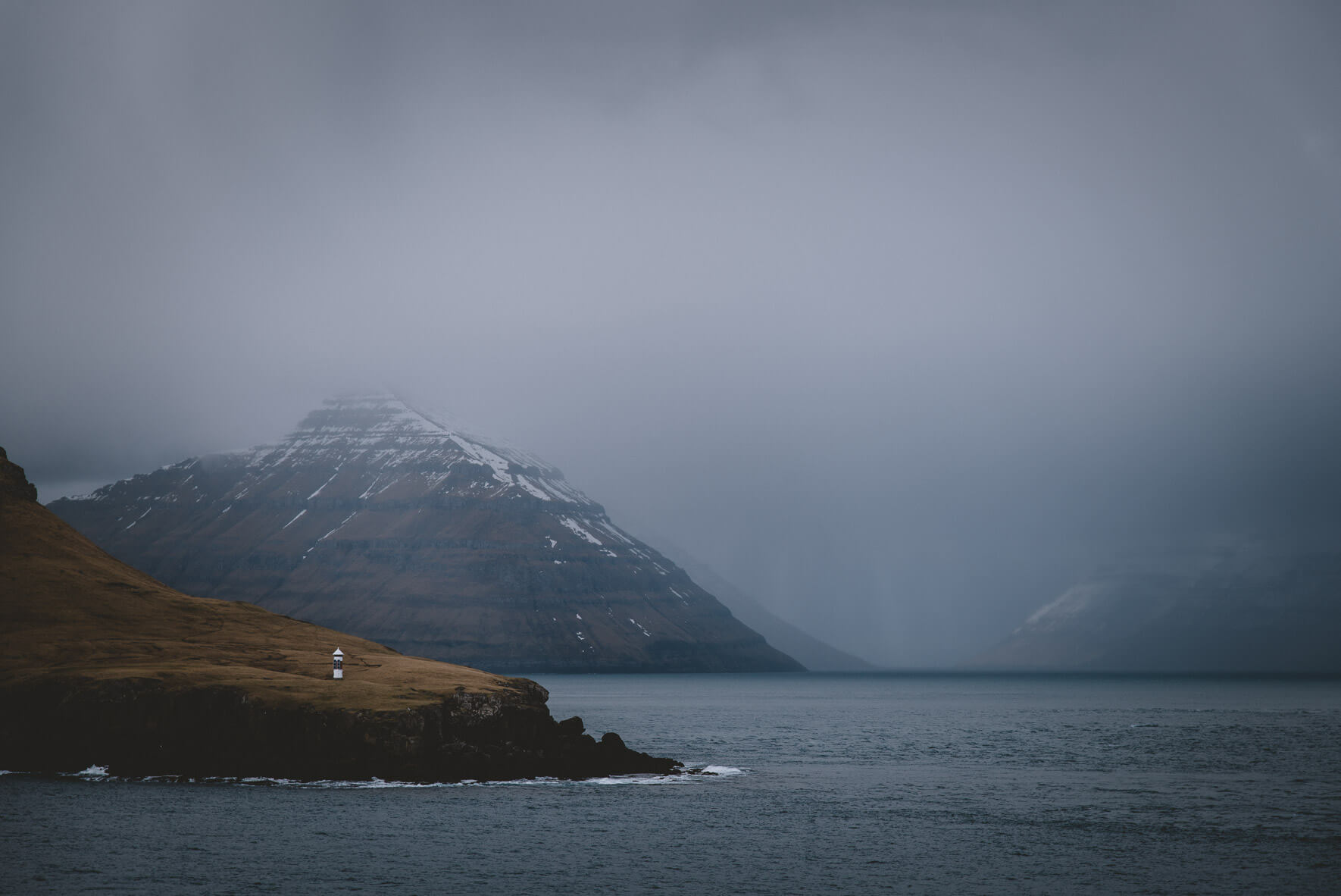 Coastline and small lighthouse on the Faroe Islands