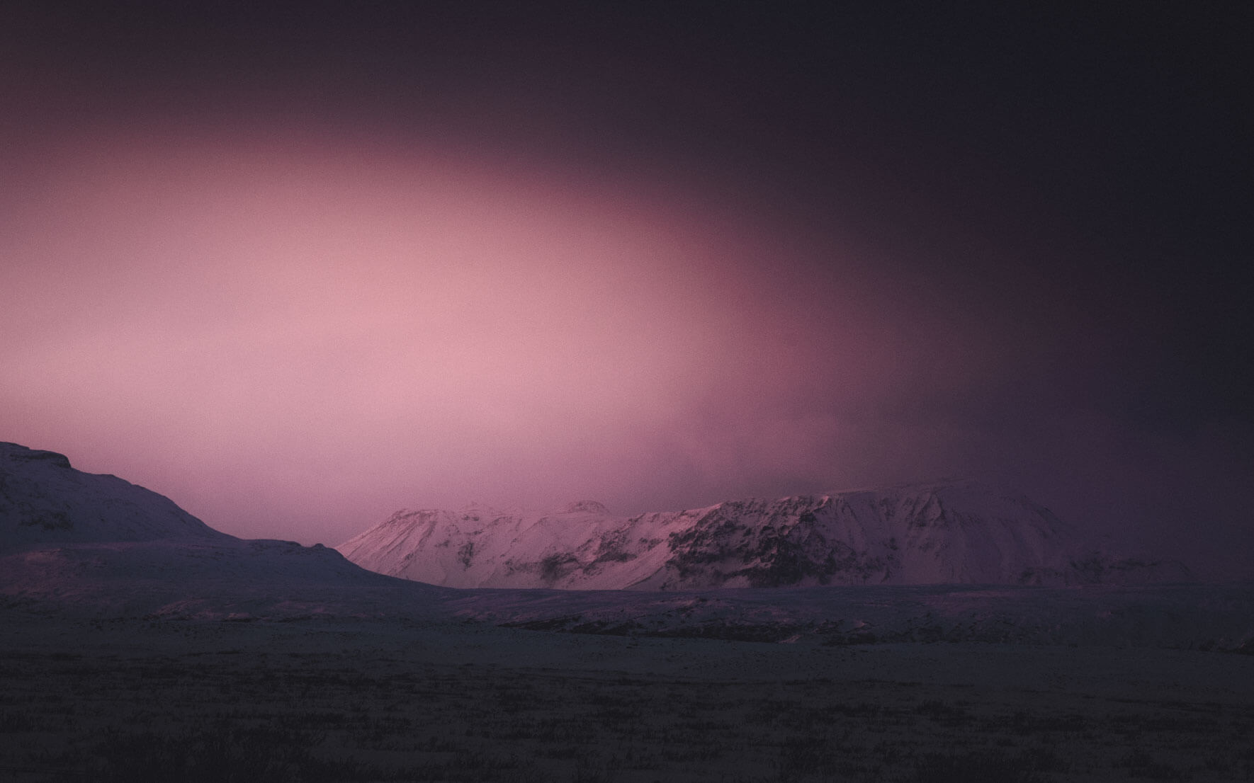 Winter sunset with soft light in Iceland