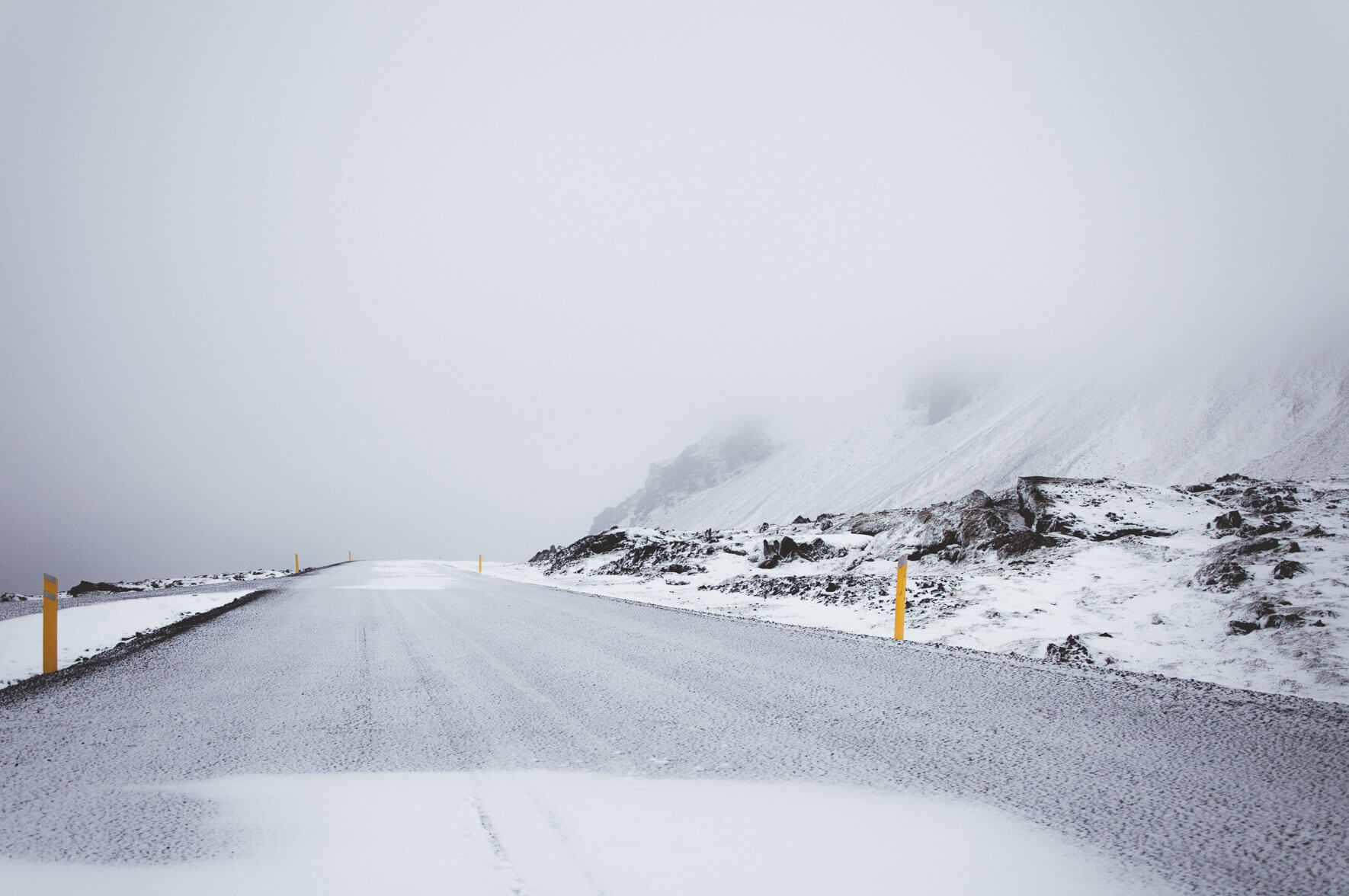 Snowy road in the Snæfellsjökull National Park of Iceland