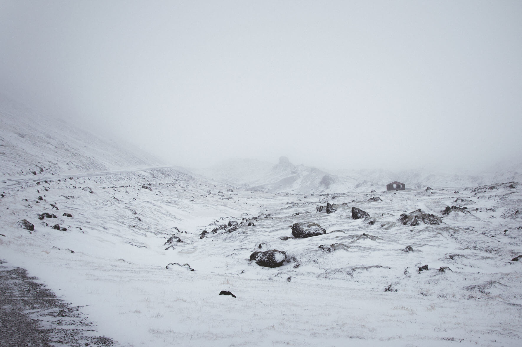 Road up to the glacier Snæfellsjökull in Iceland in winter