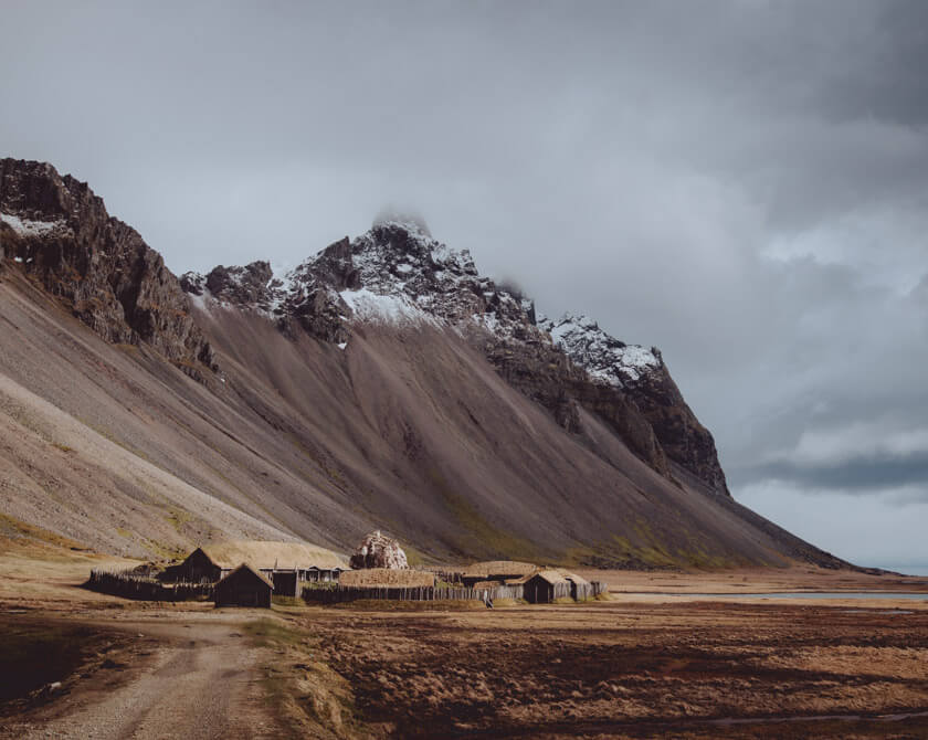 Abandoned film set of a Viking village in Iceland