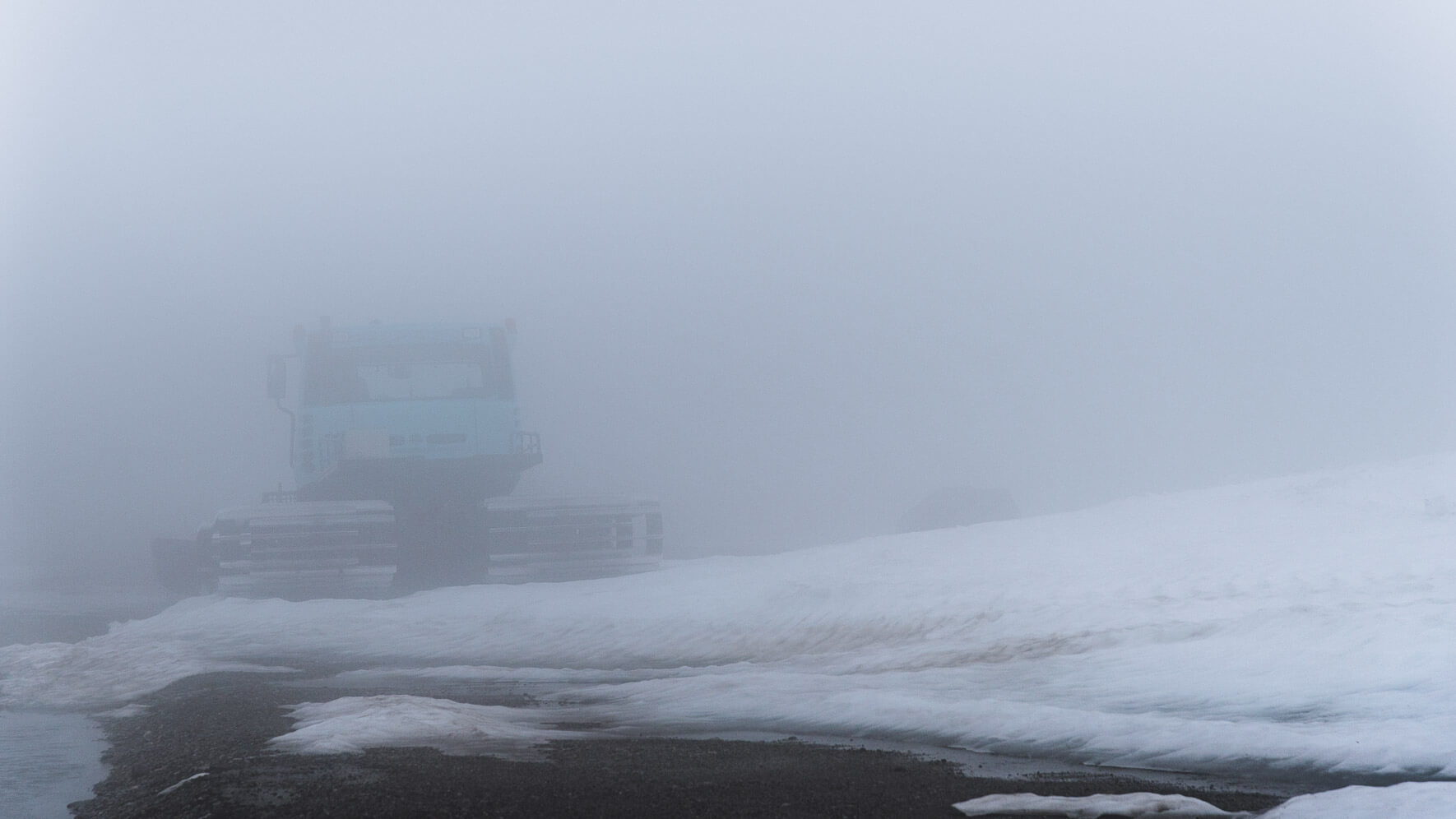 Snow groomer of Stryn Summer Ski Centre along Gamle Strynefjellsvegen
