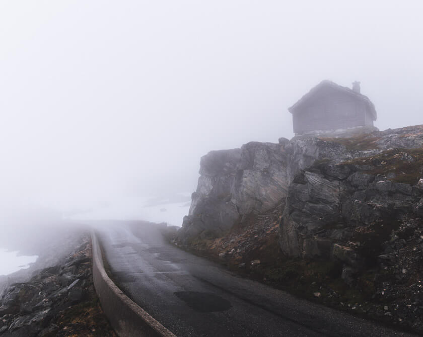 Snowy mountain road in Norway