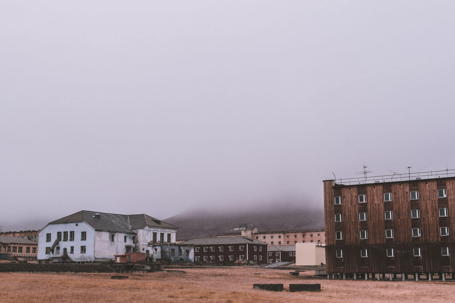 Abandoned buildings of the Russian coal-mining settlement Pyramiden on the archipelago of Svalbard, Norway