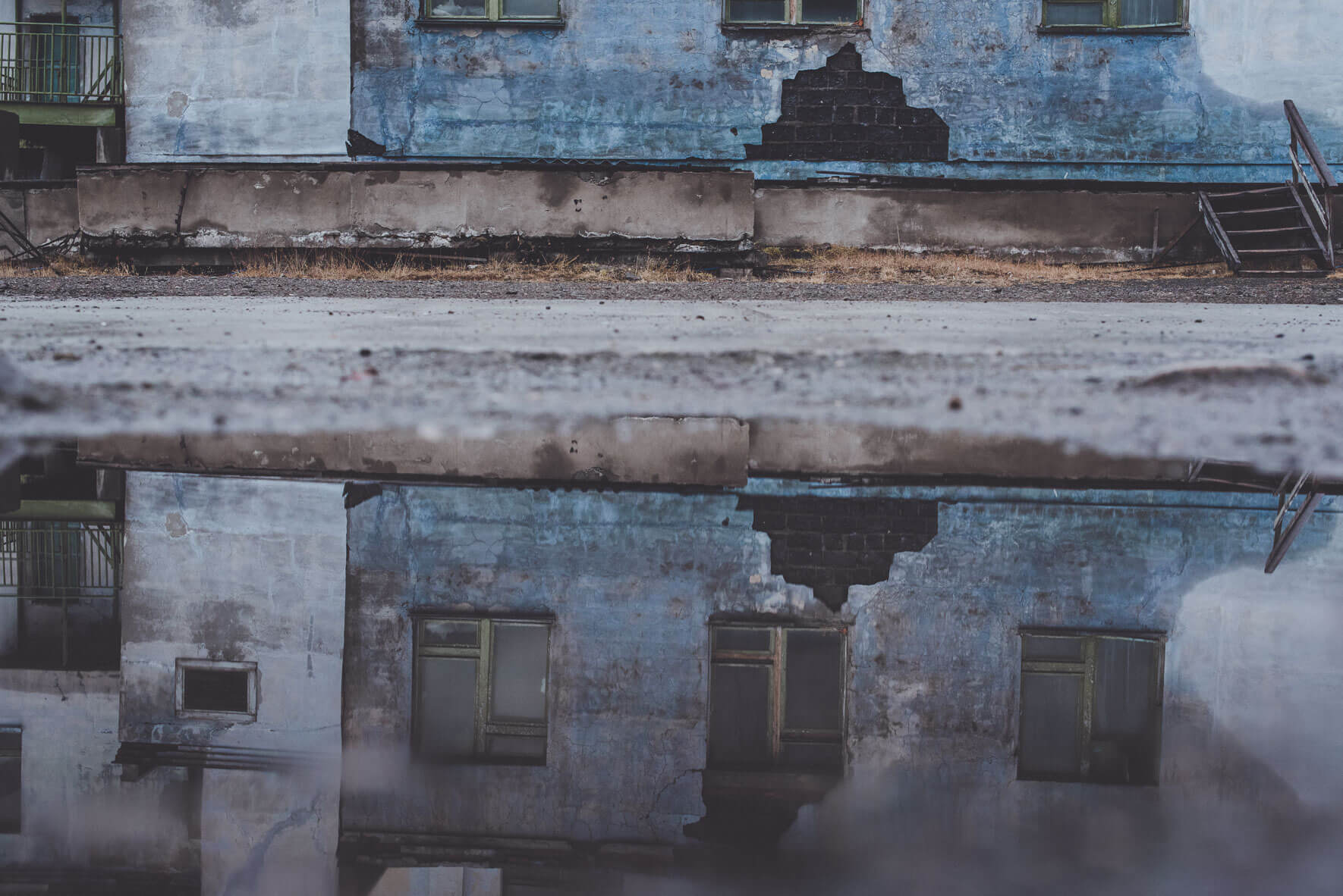 Abandoned building of the Russian coal-mining settlement Pyramiden on the archipelago of Svalbard, Norway
