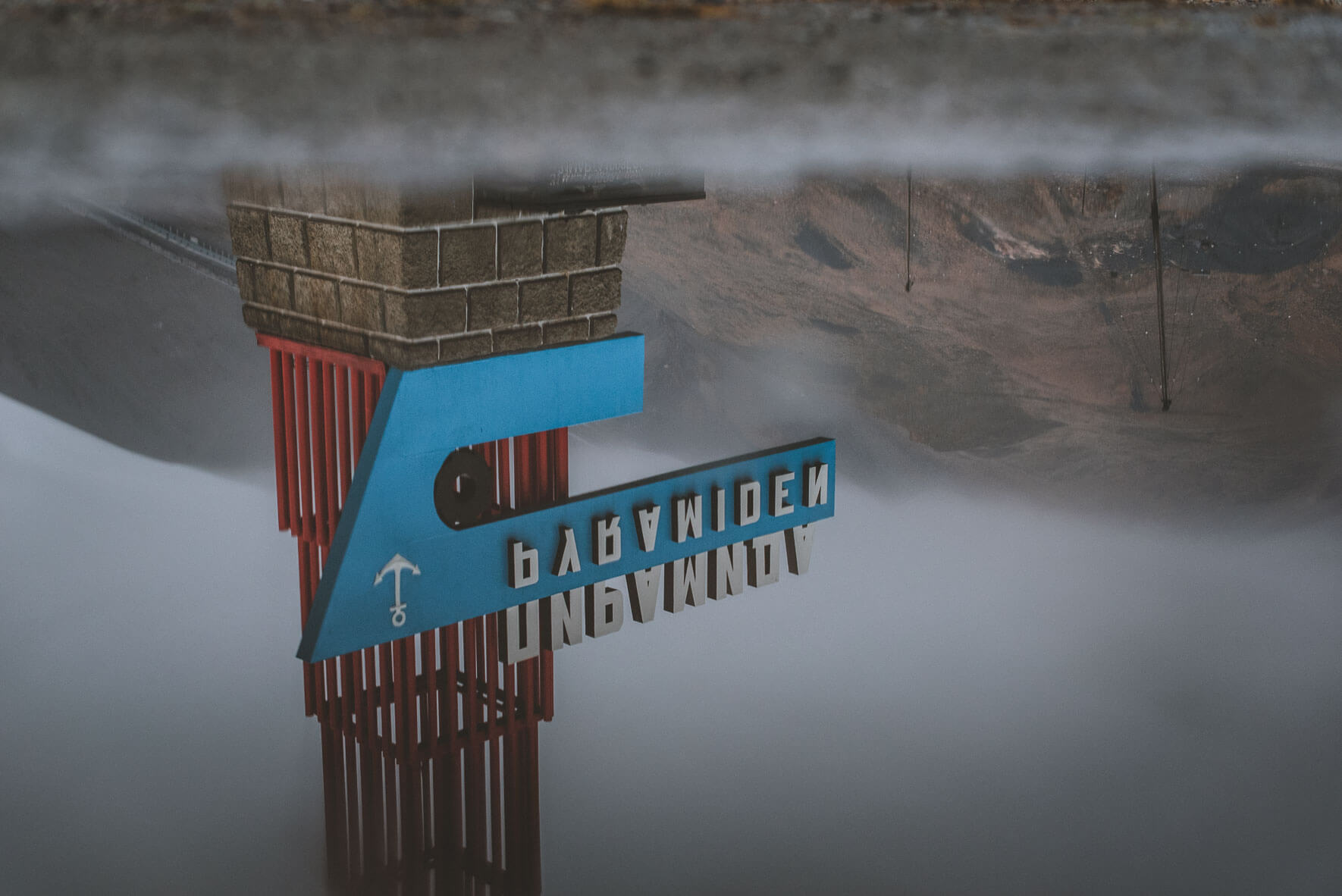 Monument of the abandoned Russian coal-mining settlement Pyramiden on the archipelago of Svalbard, Norway