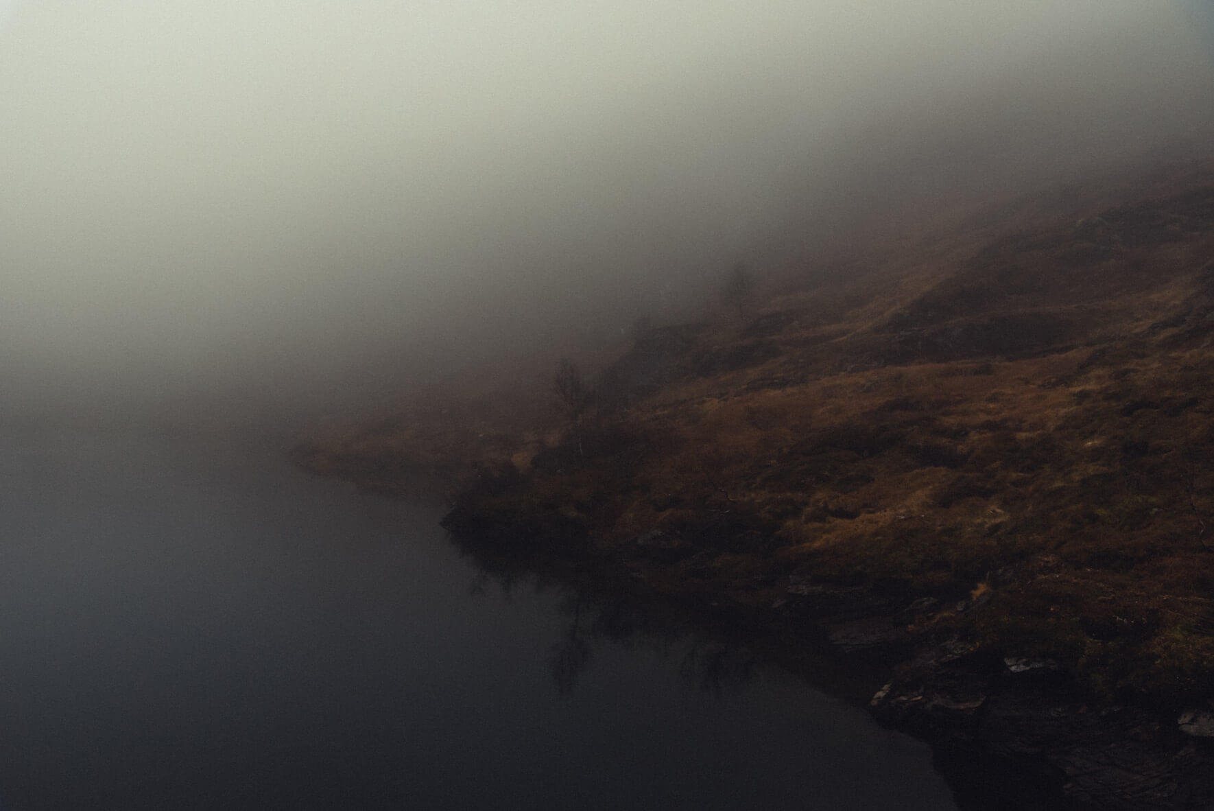 Foggy Gorsvatnet in the mountains of Røldalsfjellet in Norway