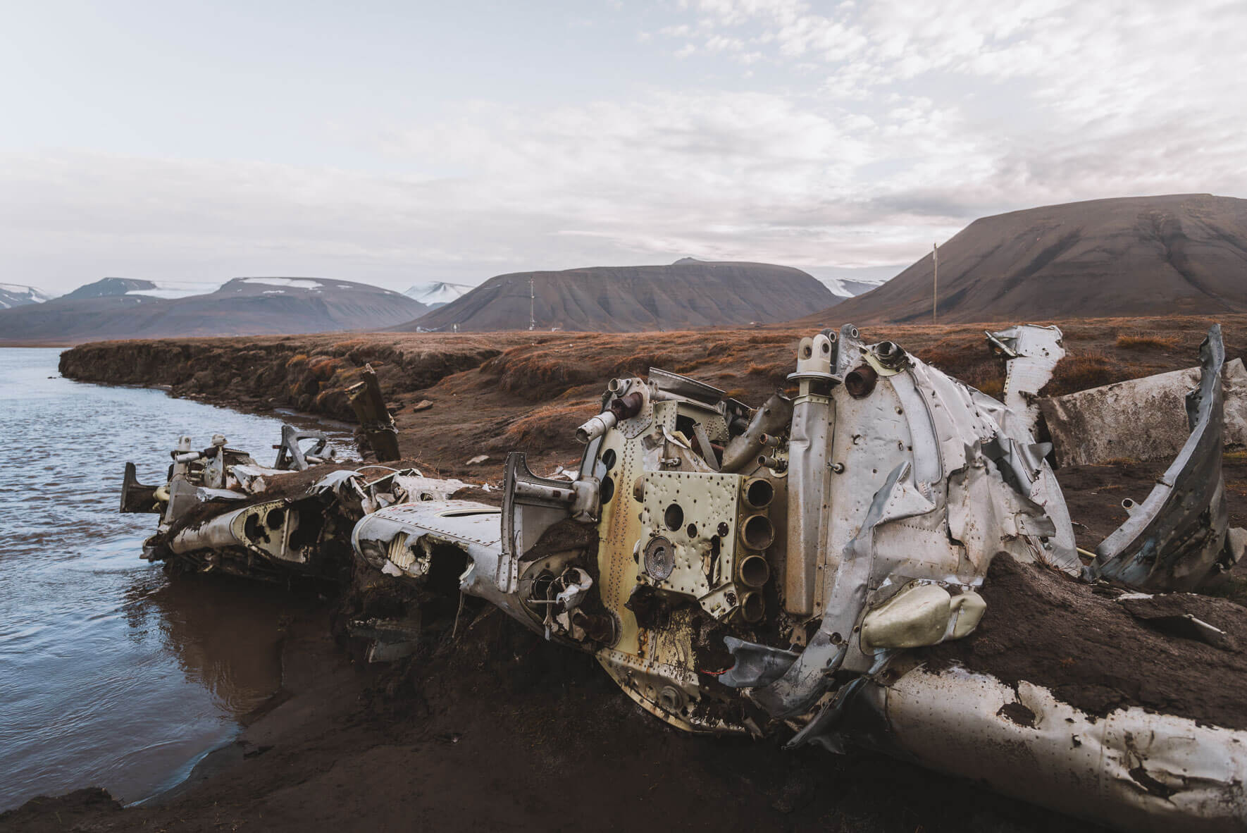 Wreck of German meteorological plane from the second world war in the Adventdalen valley