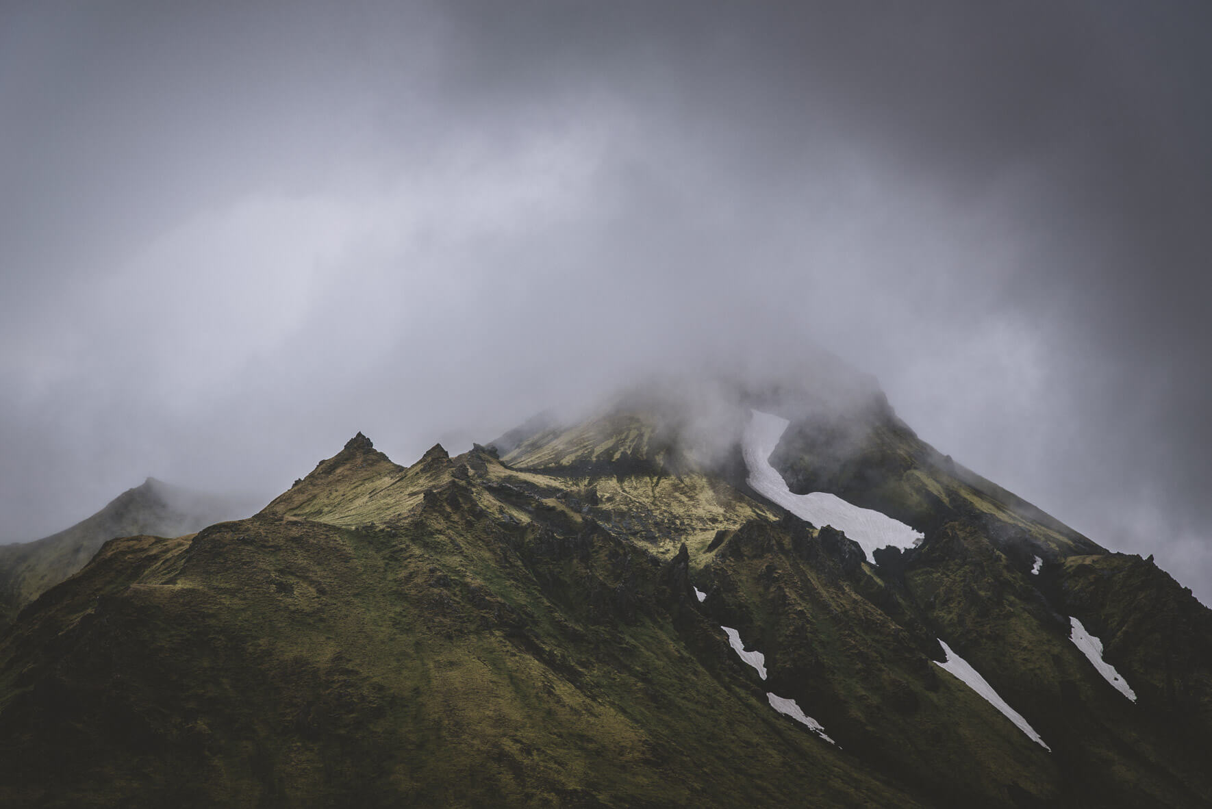 Low clouds over a mountain in the Highlands of Iceland