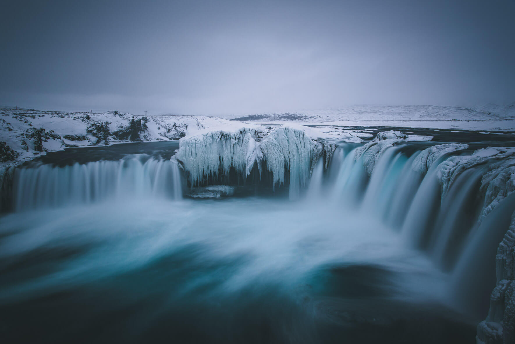 Goðafoss (Waterfall of the Gods) on Iceland in winter