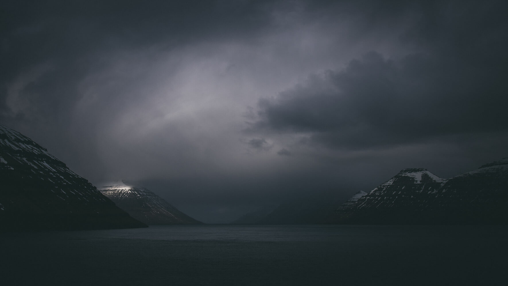 Dark clouds over the Faroe Islands in Winter